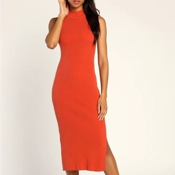 Lulus Dresses & Skirts - Fashionable Fantasy Orange Mock Neck Midi Dress XL